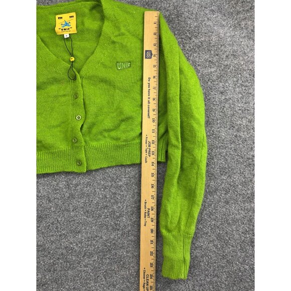 UNIF Sweater Womens XS Green Cropped Cardigan Knit Button Up Long Sleeve Angora - Picture 6 of 8